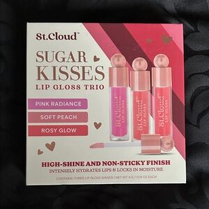 St Cloud Sugar Kisses Lip Gloss Trio — Pink Radiance, Soft Peach & Rosy Glow